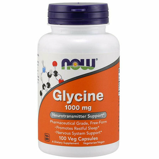 NOW Glycine 1000 mg, 100 capsules, front of bottle