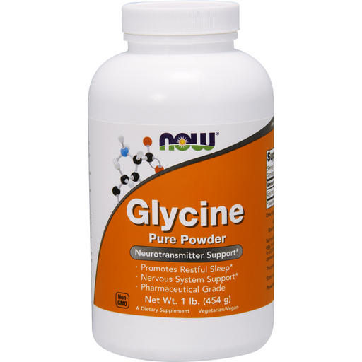 NOW Glycine Powder, 1 lb, front of jar