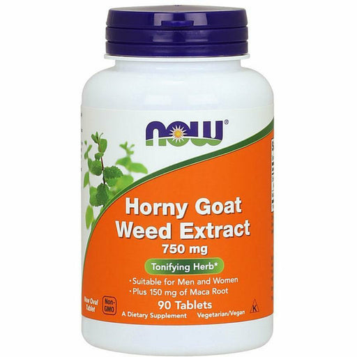 NOW Horny Goat Weed Extract 750 mg, 90 tablets, front of bottle