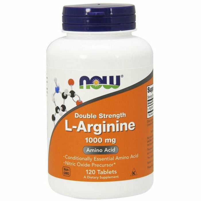 NOW L-Arginine 1000 mg, 120 tablets, front of bottle