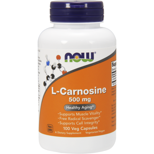 NOW L-Carnosine 500 mg, 100 veg capsules, front of bottle