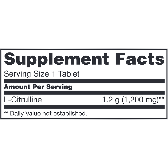 NOW L-Citrulline 1,200 mg 120 tablets supplement facts label