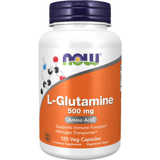 NOW L-Glutamine 500 mg, 120 capsules, front of bottle
