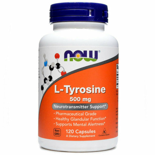 NOW L-Tyrosine 500 mg, 120 capsules, front of bottle