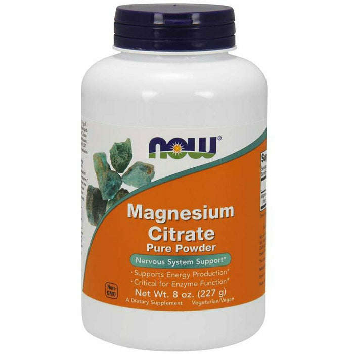 NOW Magnesium Citrate Powder, 8 oz, front of jar
