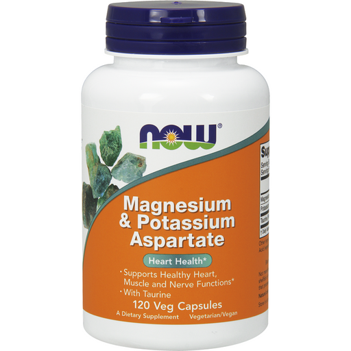 NOW Magnesium & Potassium Aspartate, 120 capsules, front of bottle
