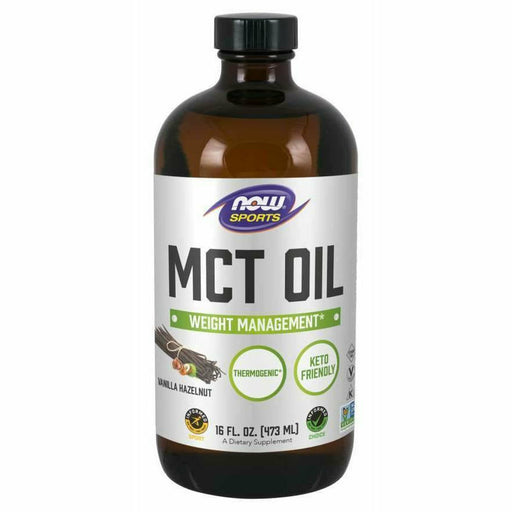 NOW MCT Oil Vanilla Hazelnut, 16 fl oz, front of bottle