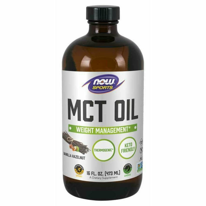 NOW MCT Oil Vanilla Hazelnut, 16 fl oz, front of bottle