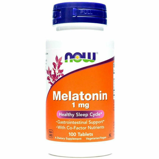 NOW Melatonin 1 mg, 100 tablets, front of bottle