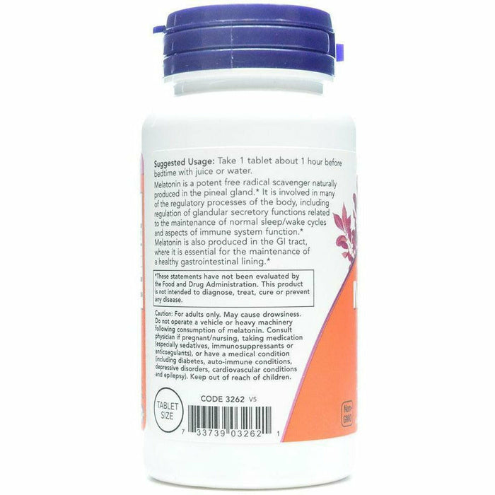 NOW Melatonin 1 mg 100 tablets suggested use label