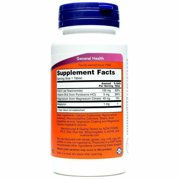 NOW Melatonin 1 mg 100 tablets supplement facts label