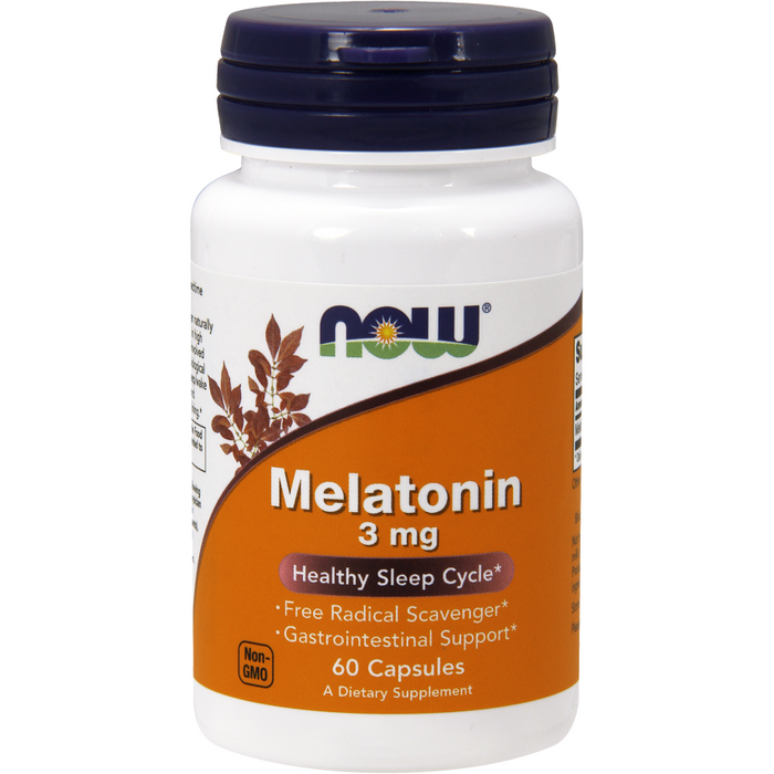 NOW Melatonin 3 mg, 60 veg capsules, front of bottle