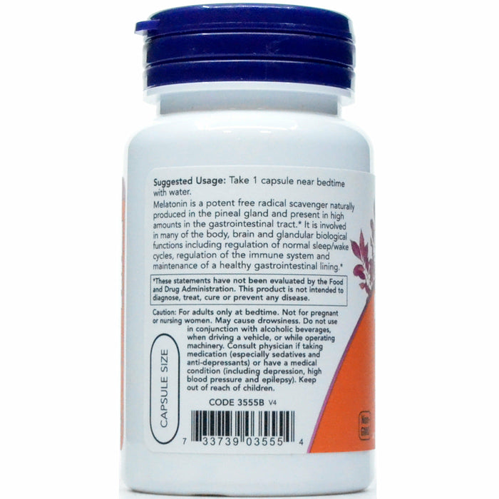 NOW Melatonin 5 mg 60 veg capsules suggested use label
