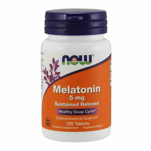 NOW Melatonin 5 mg SR, 120 tablets, front of bottle