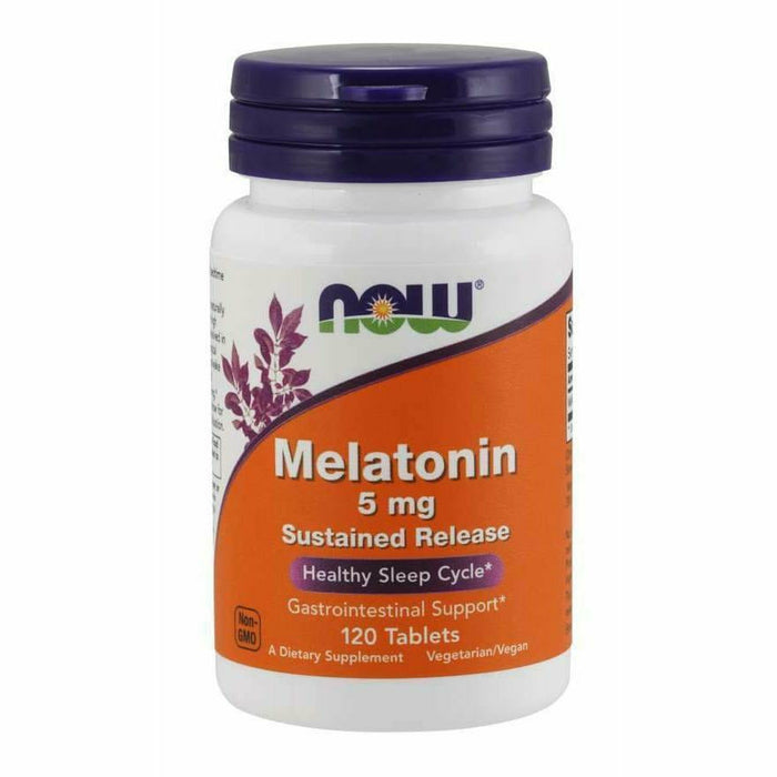 NOW Melatonin 5 mg SR, 120 tablets, front of bottle