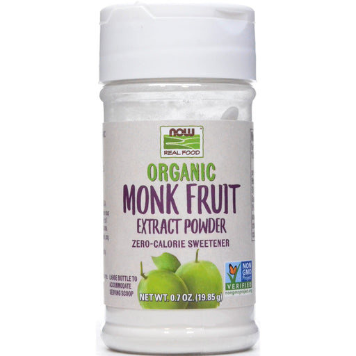 NOW Monk Fruit Extract Powder Organic, 0.7 oz, front of jar