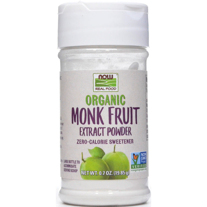 NOW Monk Fruit Extract Powder Organic, 0.7 oz, front of jar