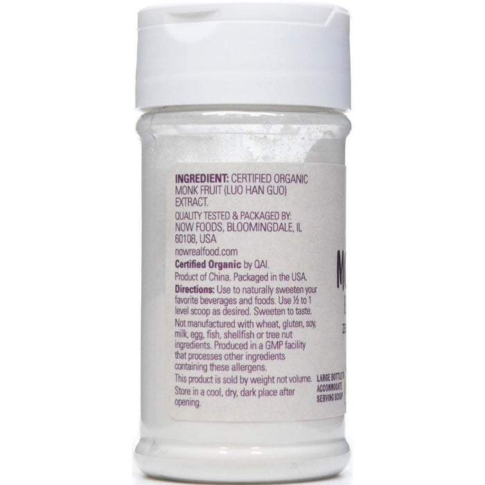 NOW Monk Fruit Extract Powder Organic 0.7 oz suggested use label