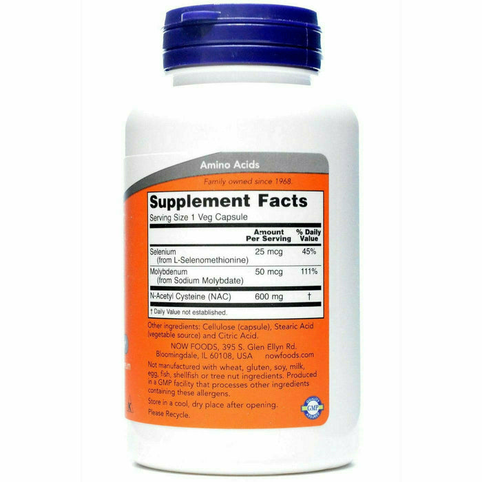 NOW NAC 600 mg 100 veg capsules supplement facts label