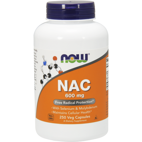 NOW NAC 600 mg, 250 veg capsules, front of bottle