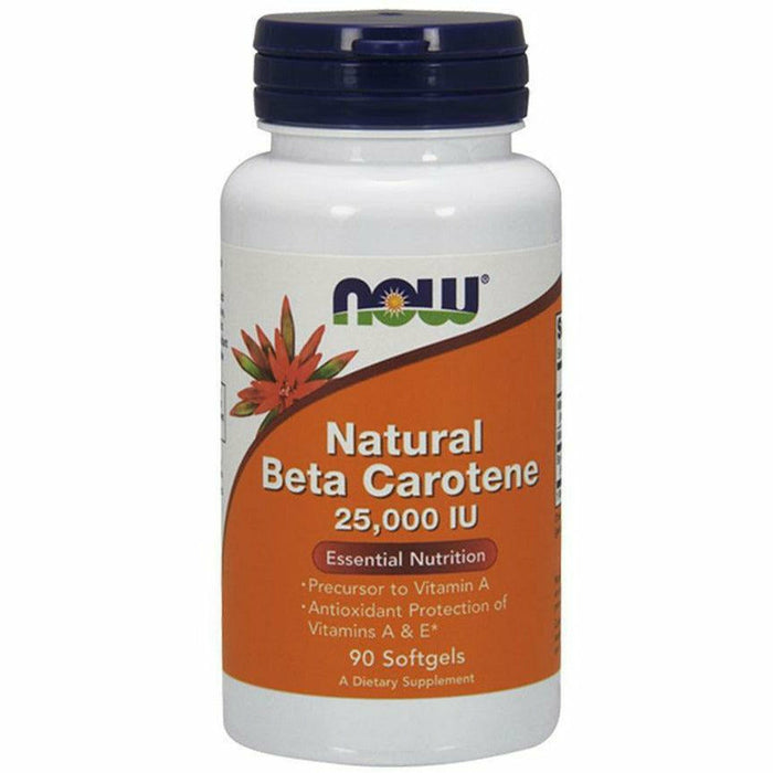 NOW Natural Beta Carotene 25,000 IU, 90 softgels, front of bottle