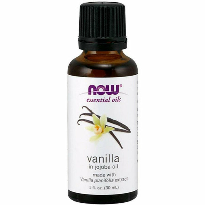 NOW Natural Vanilla in Jojoba Oil, 1 oz, front of bottle