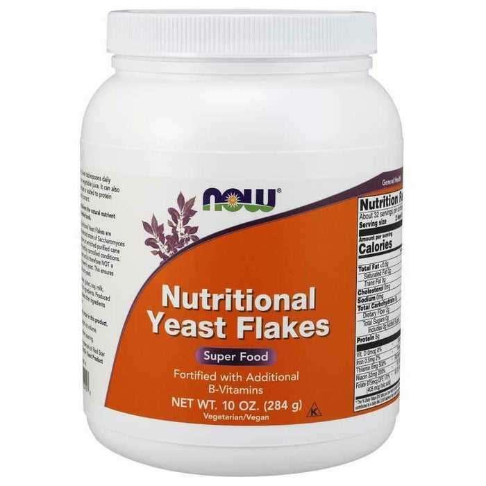 NOW Nutritional Yeast Flakes, 10 oz, front of jar