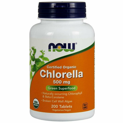 NOW Organic Chlorella 500 mg, 200 tablets, front of bottle