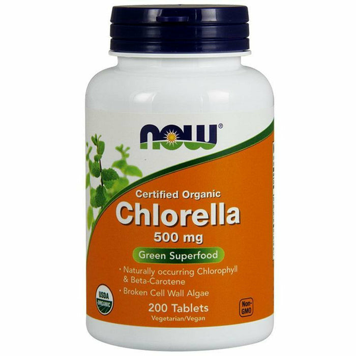 NOW Organic Chlorella 500 mg, 200 tablets, front of bottle