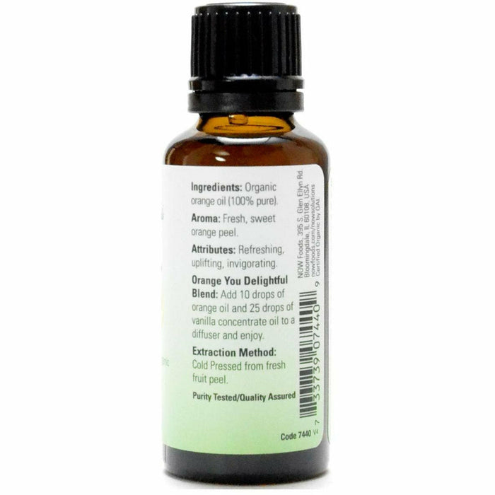 NOW Organic Orange Oil 1 oz back label
