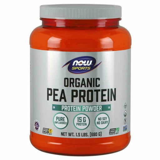 NOW Organic Pea Protein, 1.5 lb, front of jar