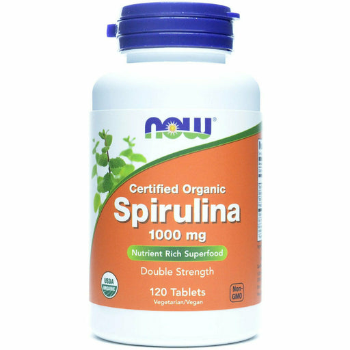 NOW Organic Spirulina 1000 mg, 120 tablets, front of bottle