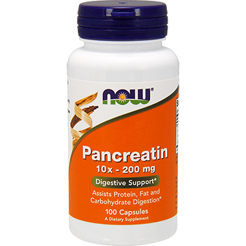 NOW Pancreatin 10X - 200 mg, 100 capsules, front of bottle