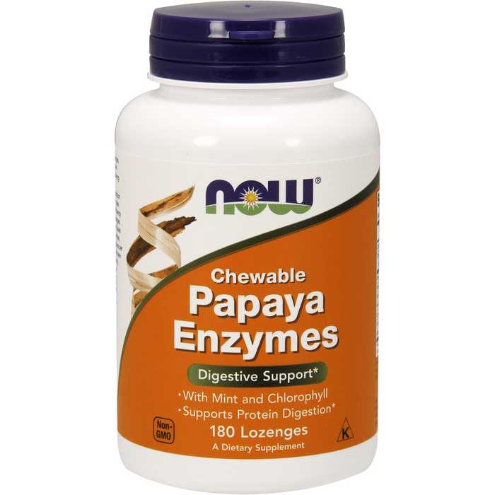NOW Papaya Enzymes, 180 lozenges, front of bottle