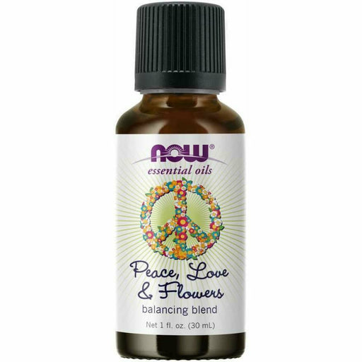 NOW Peace Love & Flowers Oil Blend, 1 fl oz, front of bottle