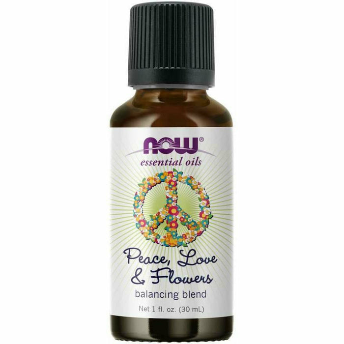 NOW Peace Love & Flowers Oil Blend, 1 fl oz, front of bottle