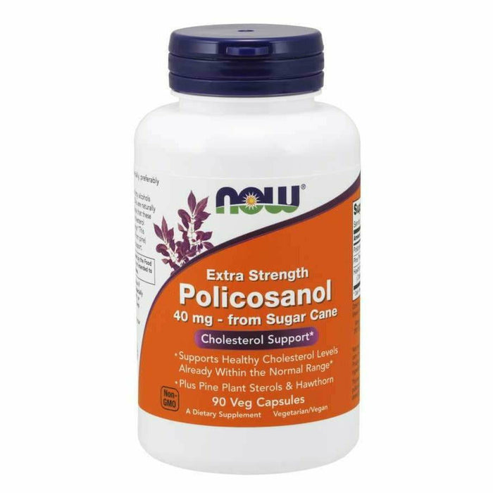 NOW Policosanol Extra Strength 40 mg, 90 veg capsules, front of bottle