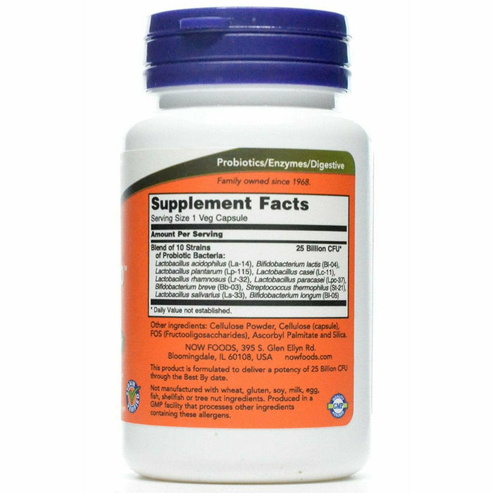 NOW Probiotic-10 25 Billion 50 veg capsules supplement facts label