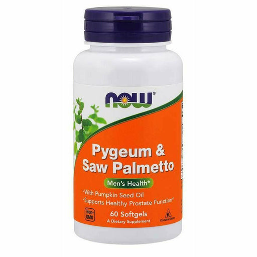 NOW Pygeum & Saw Palmetto, 60 softgels, front of bottle