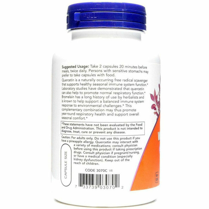 NOW Quercetin with Bromelain 120 veg capsules suggested use label