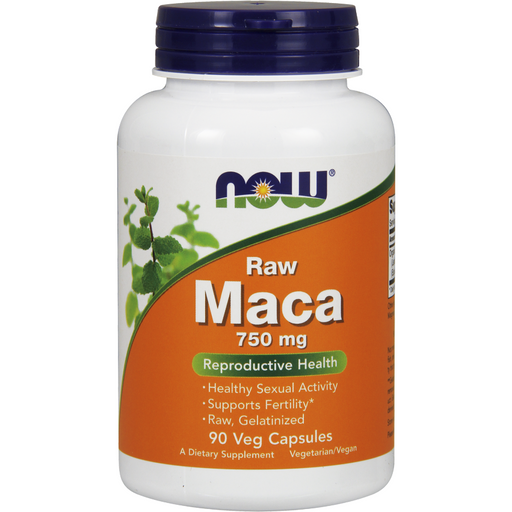 NOW Raw Maca 750 mg, 90 veg capsules, front of bottle