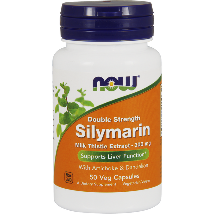 NOW Silymarin 2X-300 mg, 50 veg capsules, front of bottle