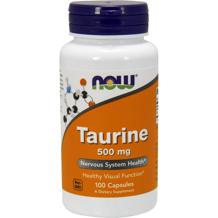 NOW Taurine 500 mg, 100 capsules, front of bottle