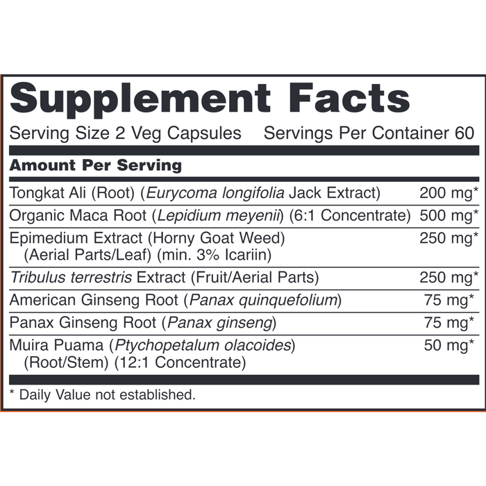 NOW TestoJack 200 supplement facts label