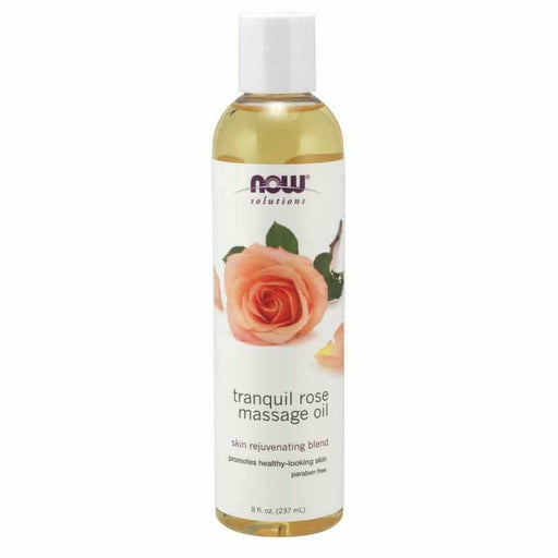 NOW Tranquil Rose Massage Oil, 8 fl oz, front of bottle