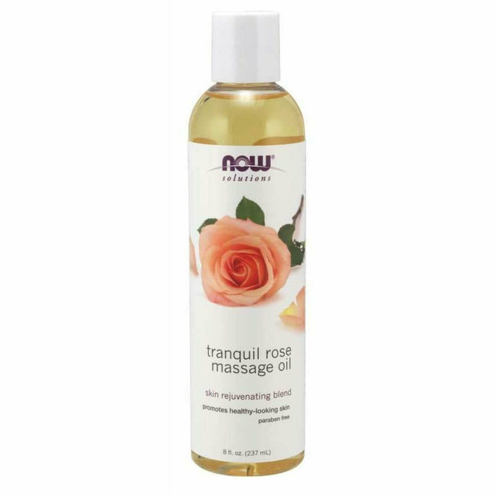 NOW Tranquil Rose Massage Oil, 8 fl oz, front of bottle