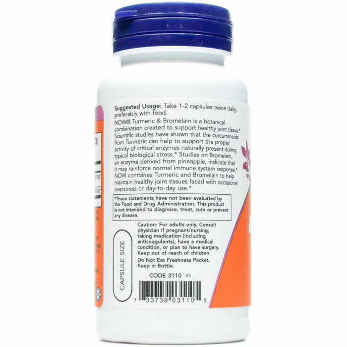 NOW Turmeric & Bromelain 90 veg capsules suggested use label