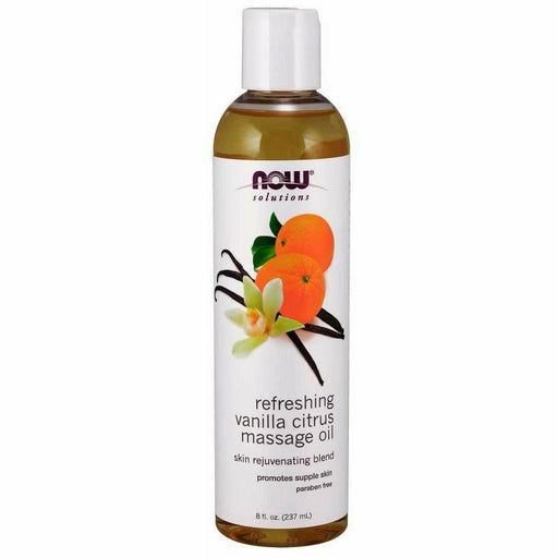 NOW Vanilla Citrus Massage Oil, 8 fl oz, front of bottle