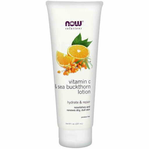 NOW Vitamin C & Sea Buckthorn Lotion, 8 fl oz, front of tube