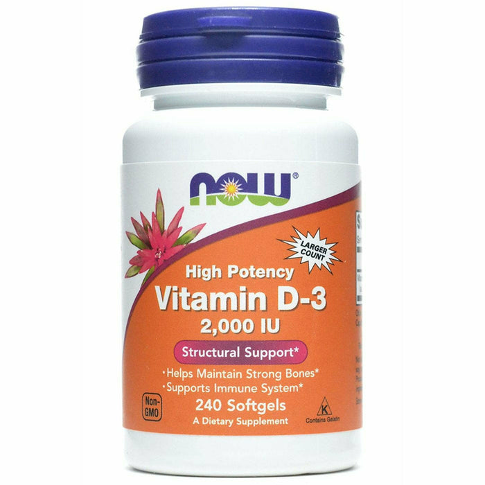 NOW Vitamin D-3 2000 IU, 240 softgels, front of bottle